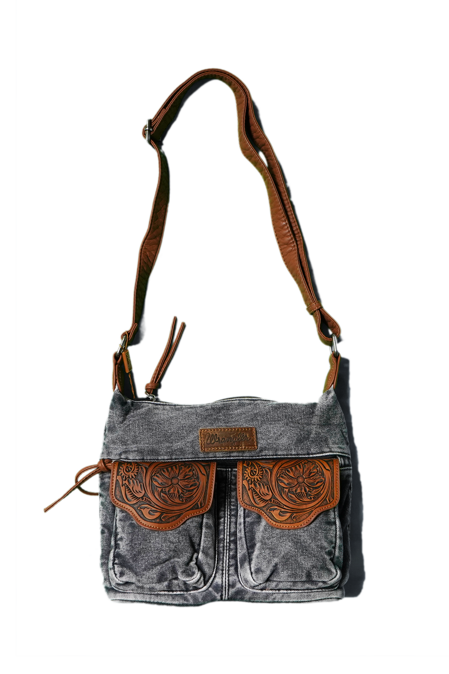 Denim Purse with Engraved Leather