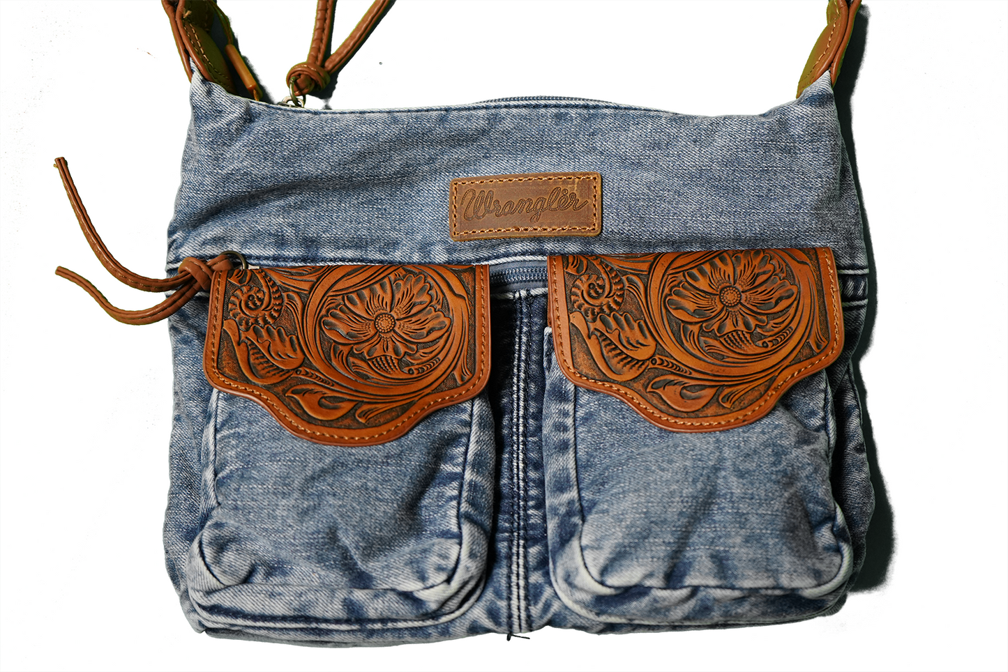 Denim Purse with Engraved Leather