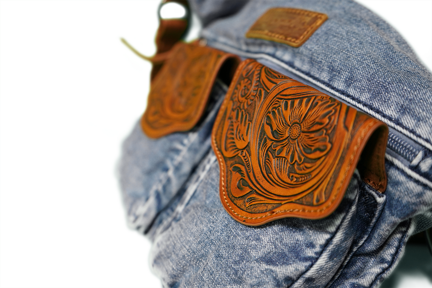 Denim Purse with Engraved Leather