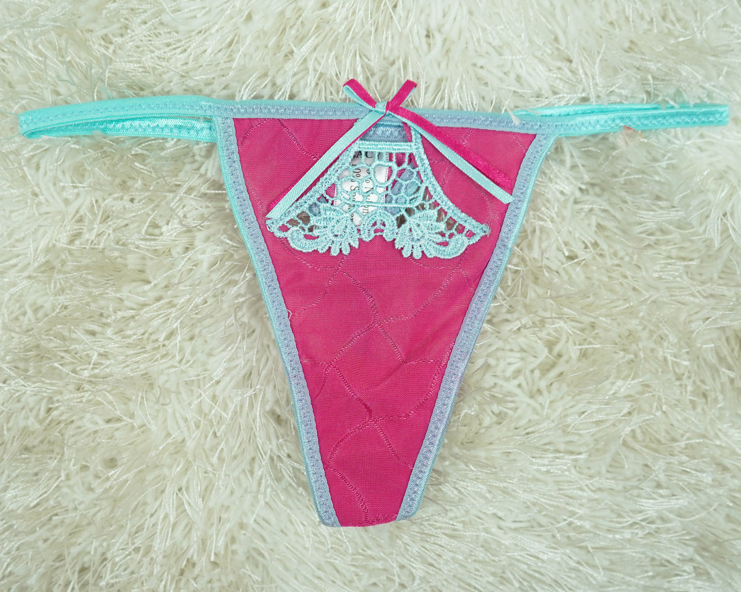Sexy Thong with Ribbon - Two-Tone Colors, Stretchy Comfort (90% Nylon 10% Spandex) SMALL ONLY