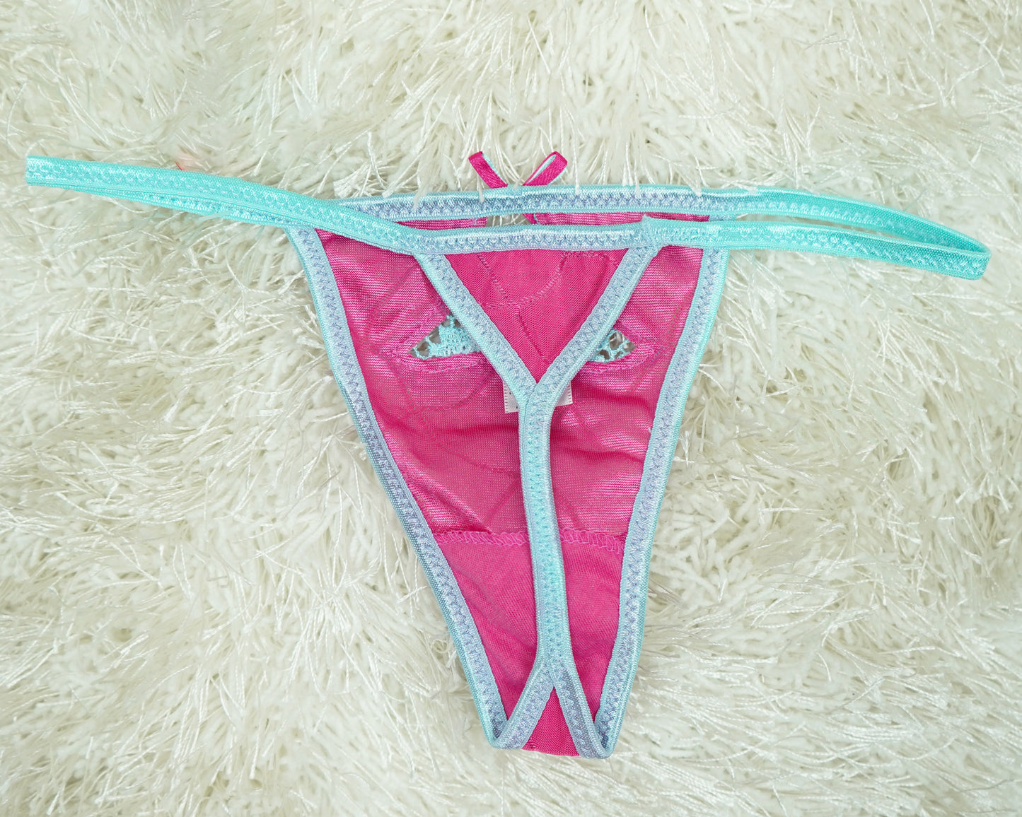 Sexy Thong with Ribbon - Two-Tone Colors, Stretchy Comfort (90% Nylon 10% Spandex) SMALL ONLY