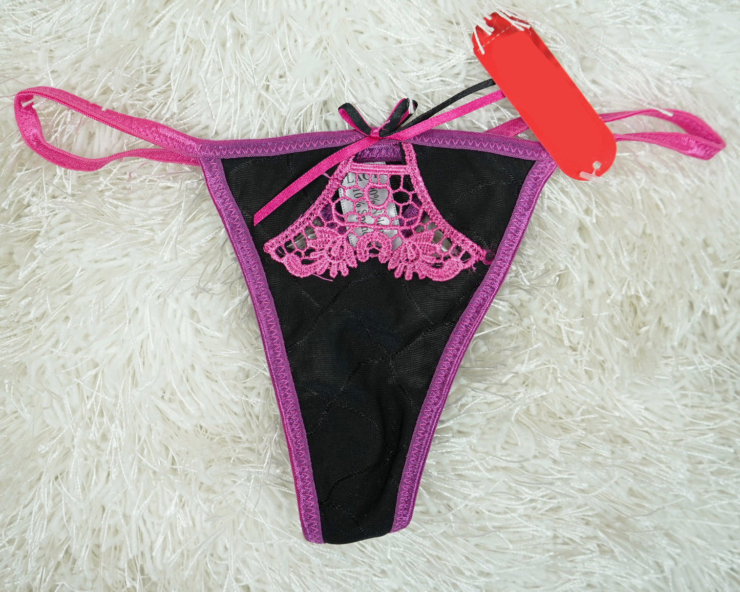 Sexy Thong with Ribbon - Two-Tone Colors, Stretchy Comfort (90% Nylon 10% Spandex) SMALL ONLY