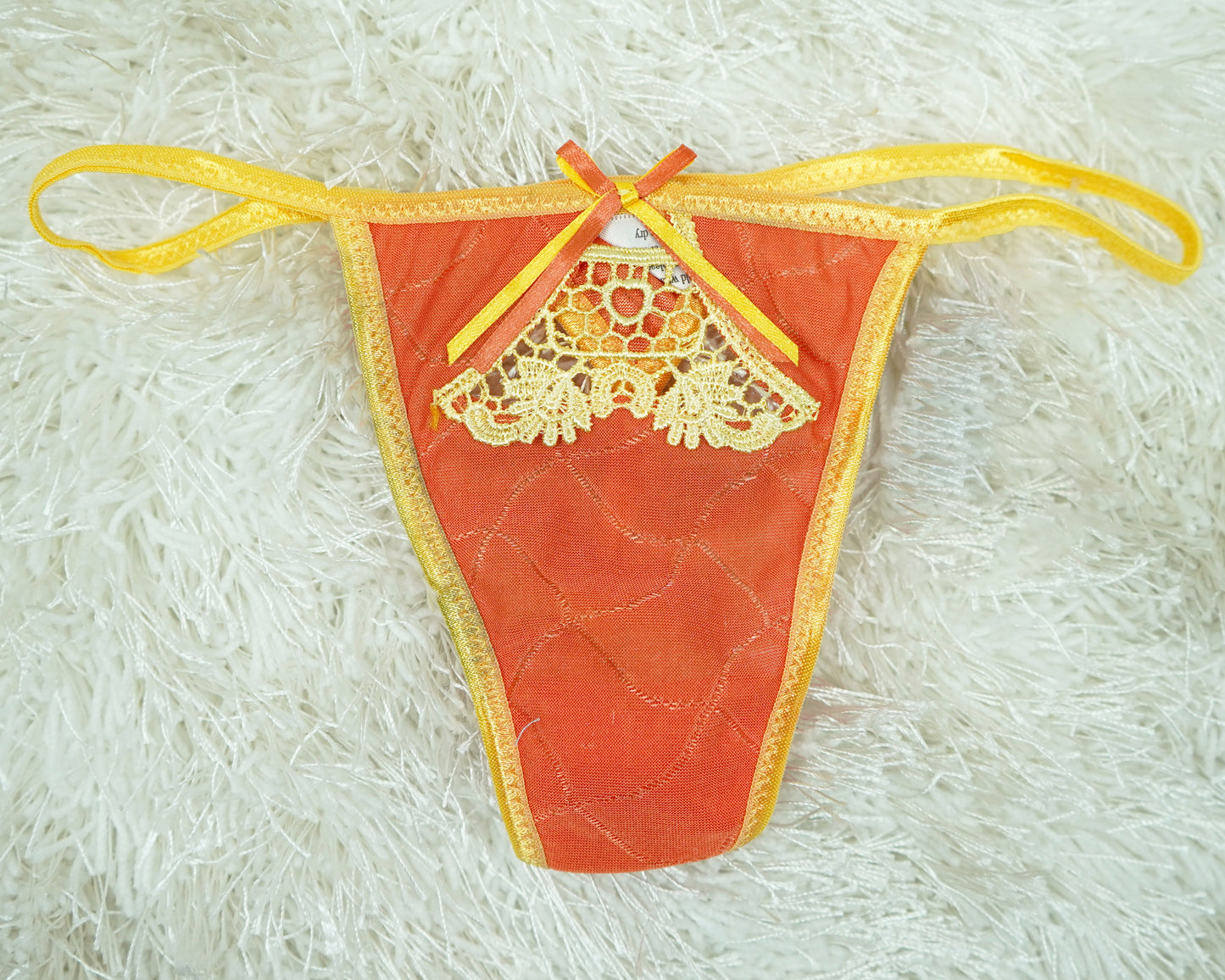 Sexy Thong with Ribbon - Two-Tone Colors, Stretchy Comfort (90% Nylon 10% Spandex) SMALL ONLY