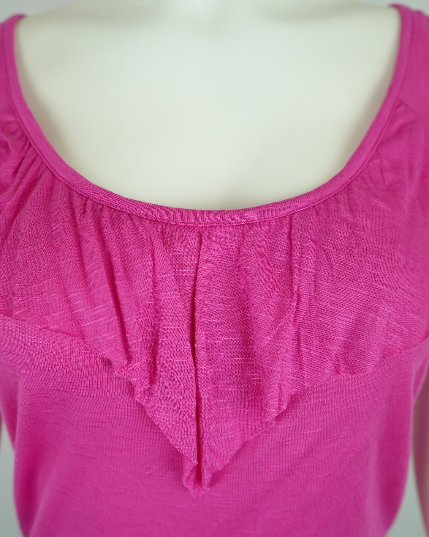 Women's Pink Ruffle Top with Cap Sleeves & Wide Collar (Rayon, Stretchy) Medium ONLY