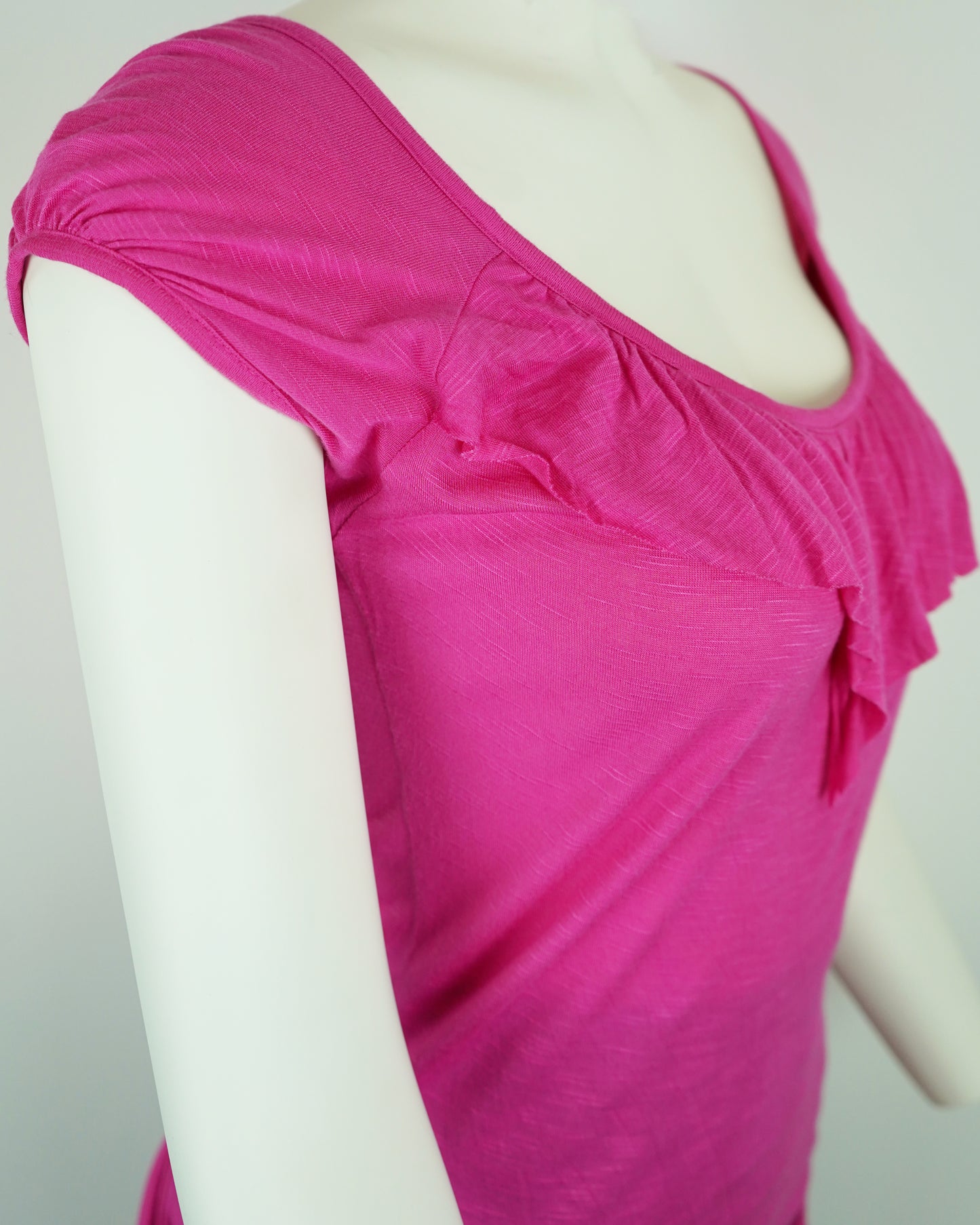 Women's Pink Ruffle Top with Cap Sleeves & Wide Collar (Rayon, Stretchy) Medium ONLY