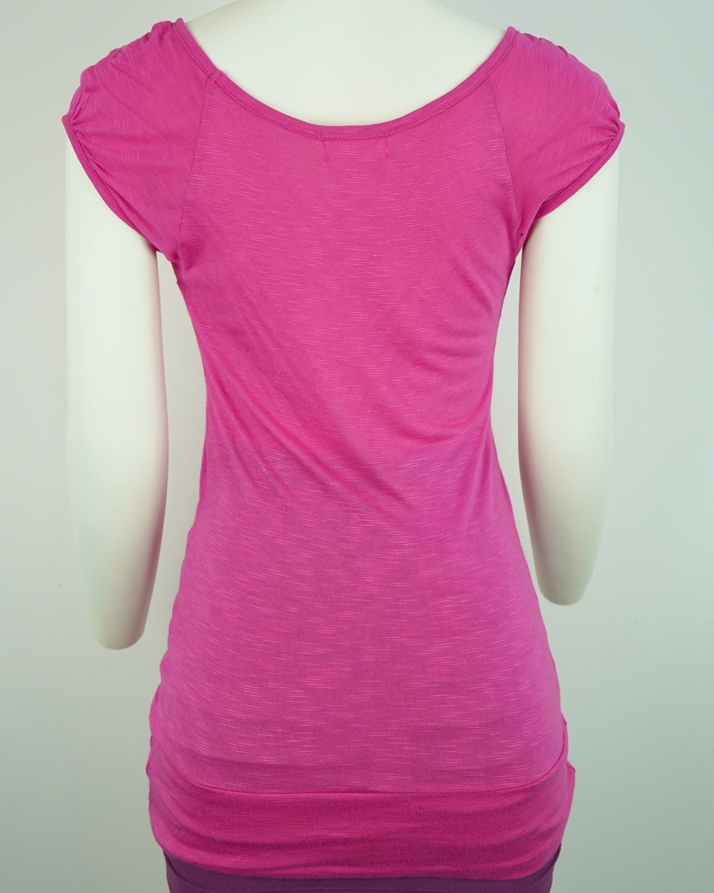 Women's Pink Ruffle Top with Cap Sleeves & Wide Collar (Rayon, Stretchy) Medium ONLY