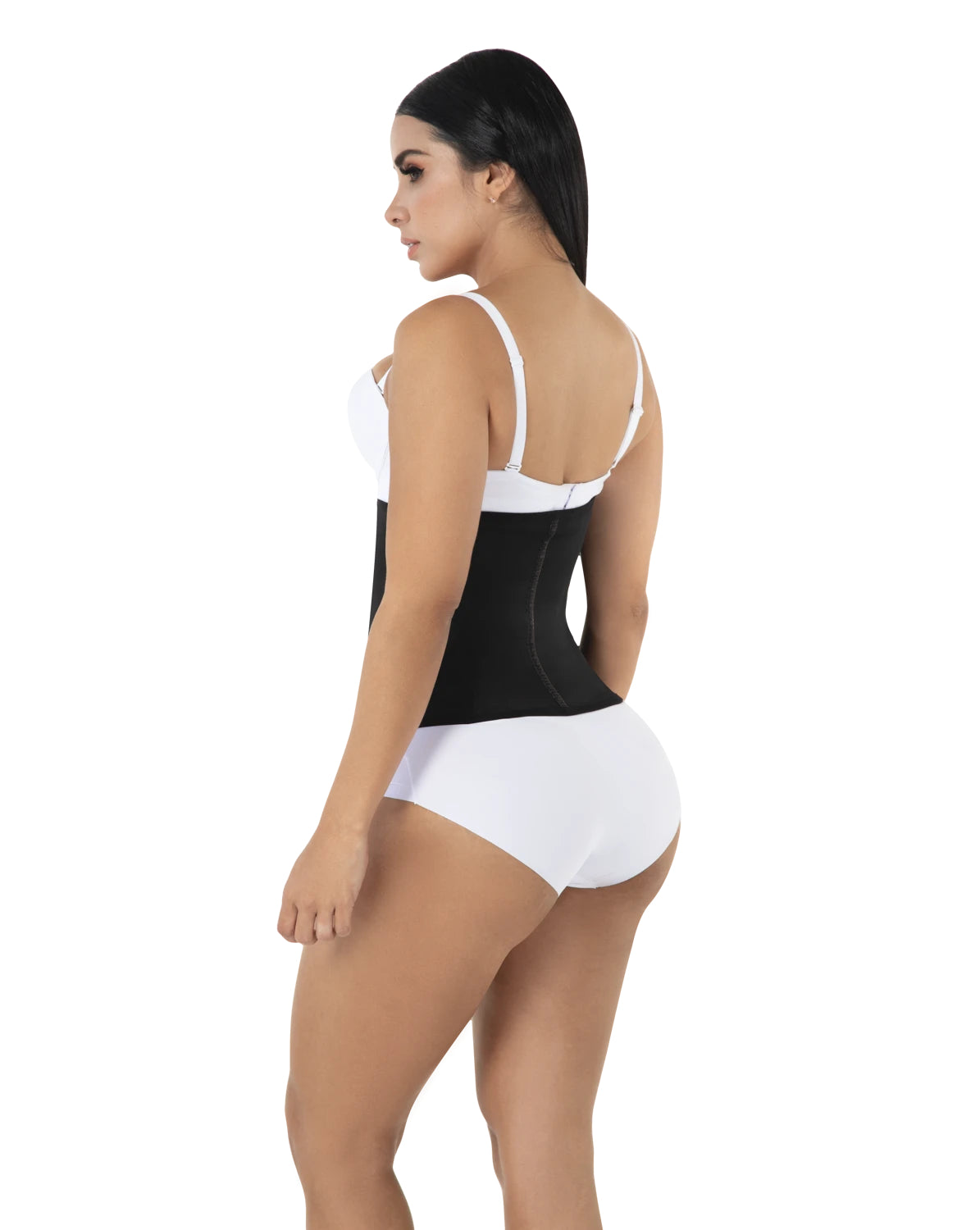Back view of the strapless waist trainer - black.