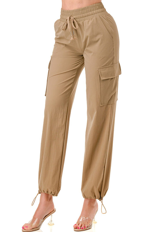QUICK DRY FABRIC DRAWSTRING CARGO PANTS WITH BOTTOM LEG PULL STRING
