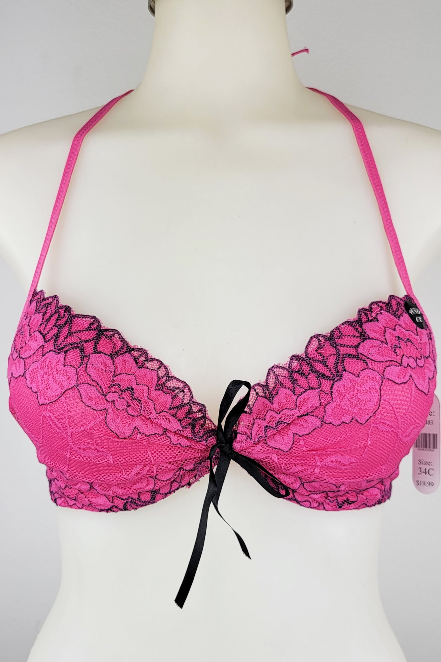 Womens Wired Halter Push Up Bra Cute Ribbon Lingerie 6 Pack 34C 36C 38C 40C