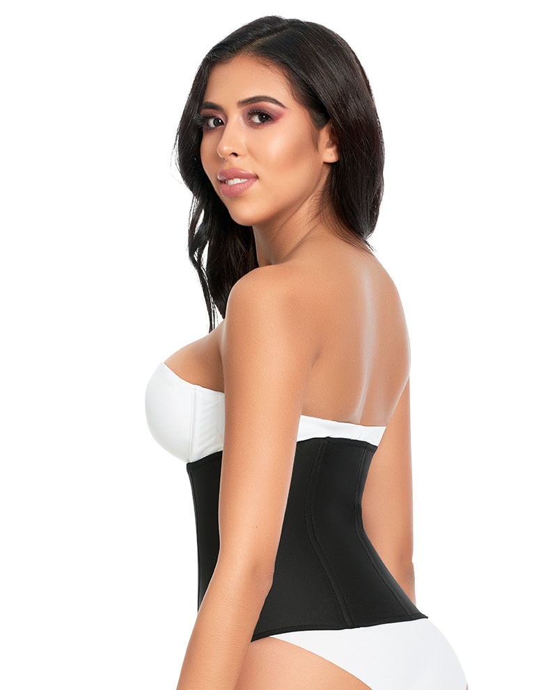 Back view of the black open bust waist trainer.
