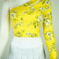 Women's Floral Long Sleeve Asymmetry Top - One Sleeve, Open Shoulder (Yellow or Pink) 95% Cotton