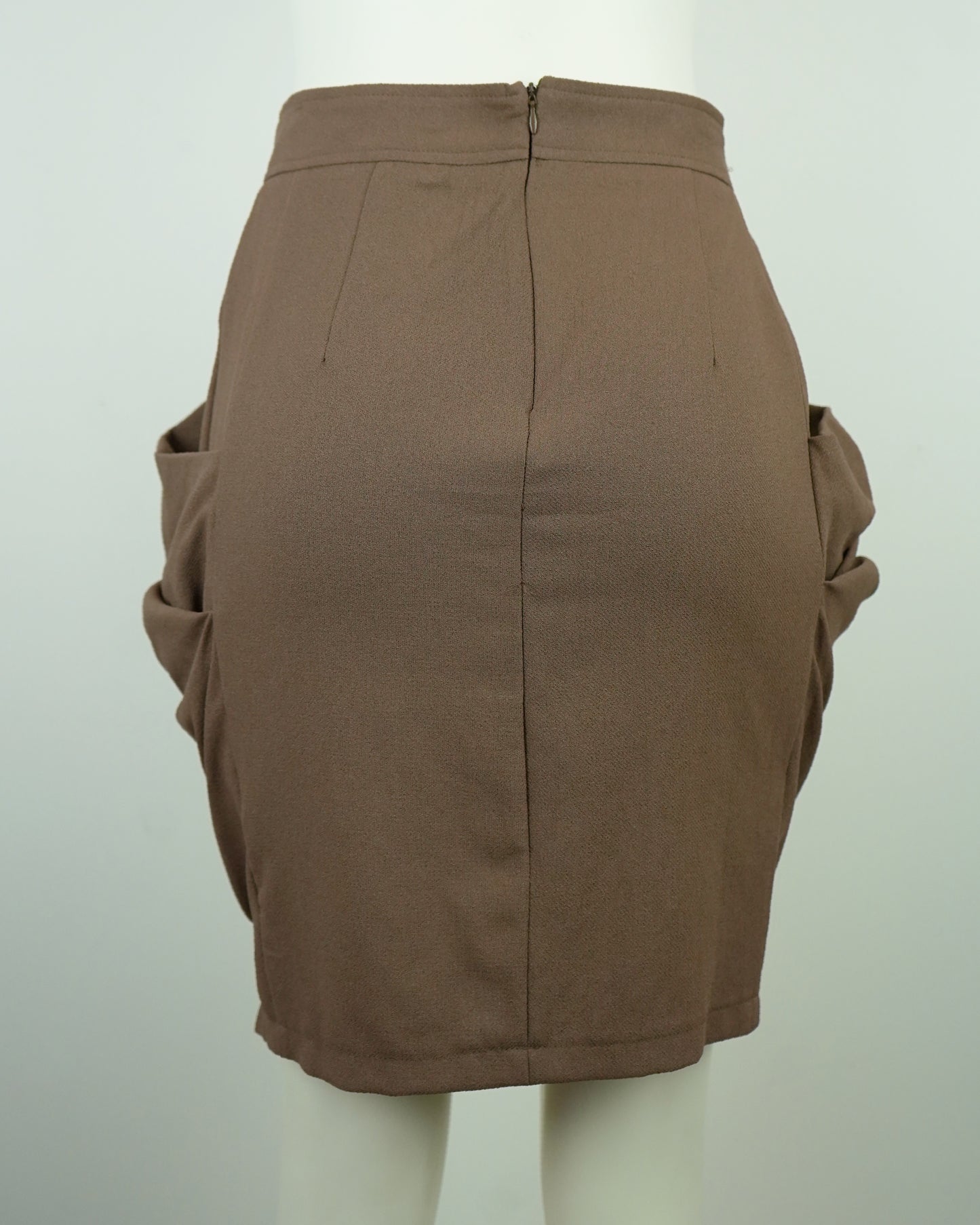 Brown Button-Front Knee-Length Skirt with Side Pockets (95% Polyester, 5% Spandex)