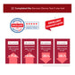 German Derma Test certification with skin improvement statistics on a red background