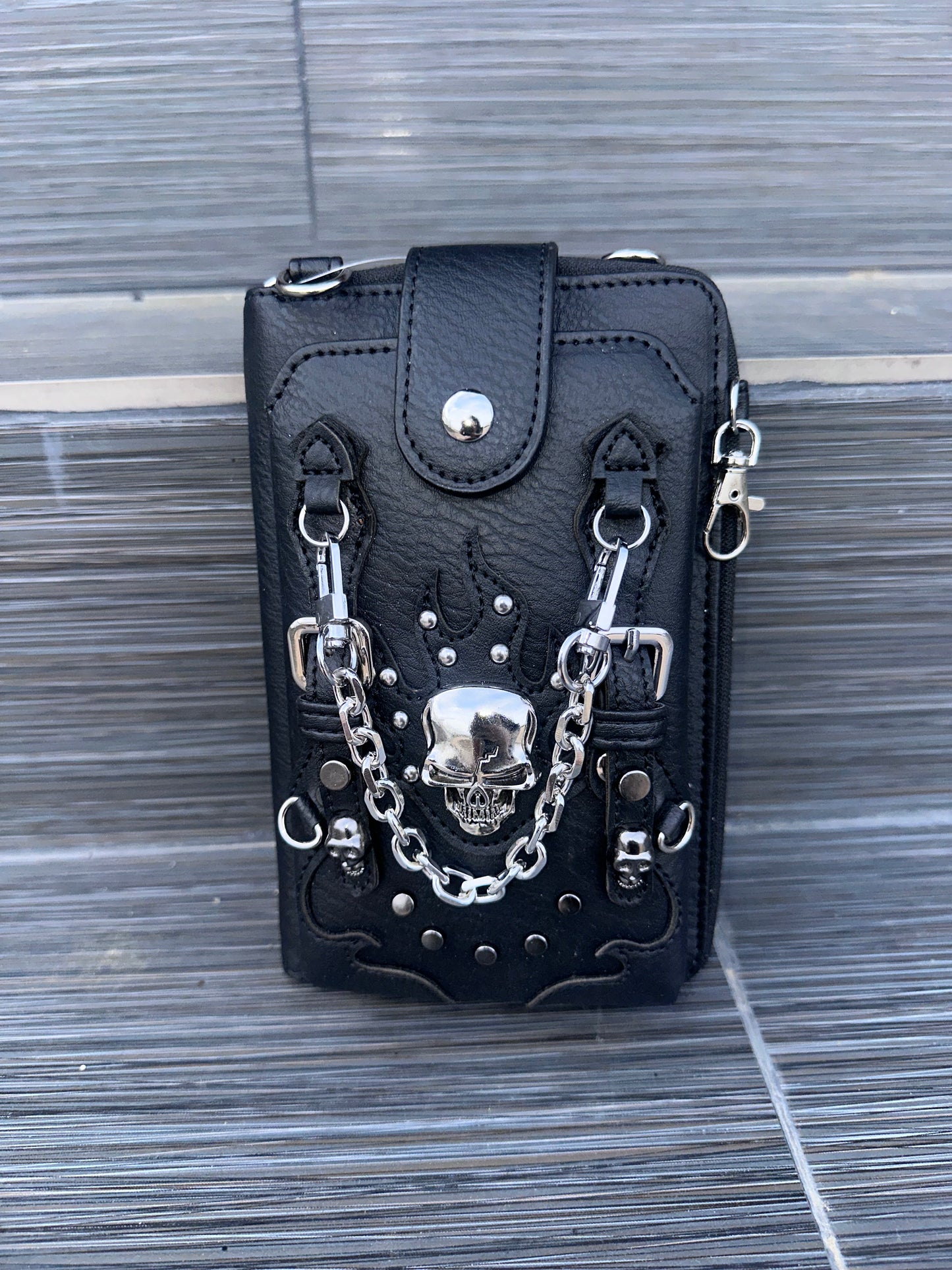 Alternative Skull hardware mini crossbody bag with front phone pocket