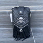 Mini crossbody bag with skull hardware, frills, and front phone pocket