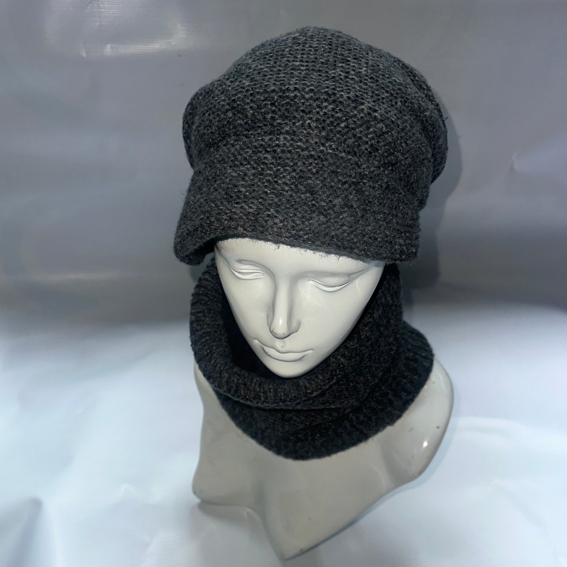 charcoal beanie and scarf 