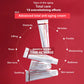Advertisement for Madeca Cream Time Reverse with product packaging and text on a red background