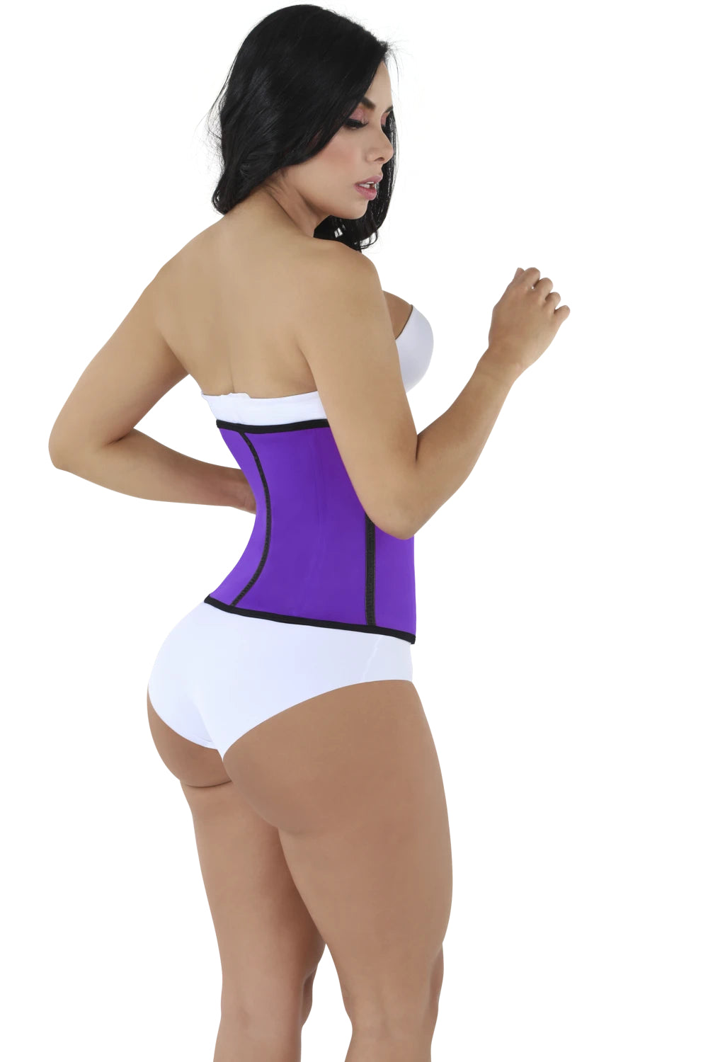 Back view of the strapless waist trainer - purple.